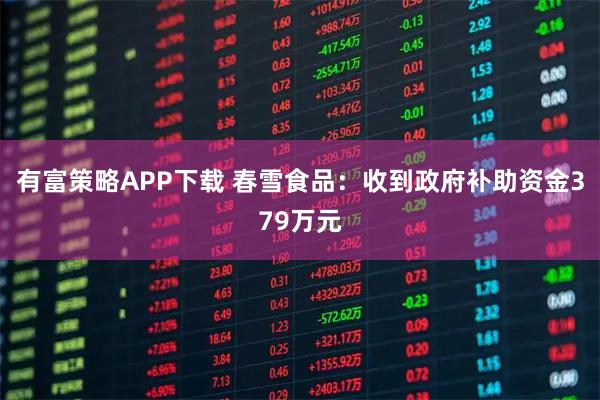 有富策略APP下载 春雪食品：收到政府补助资金379万元